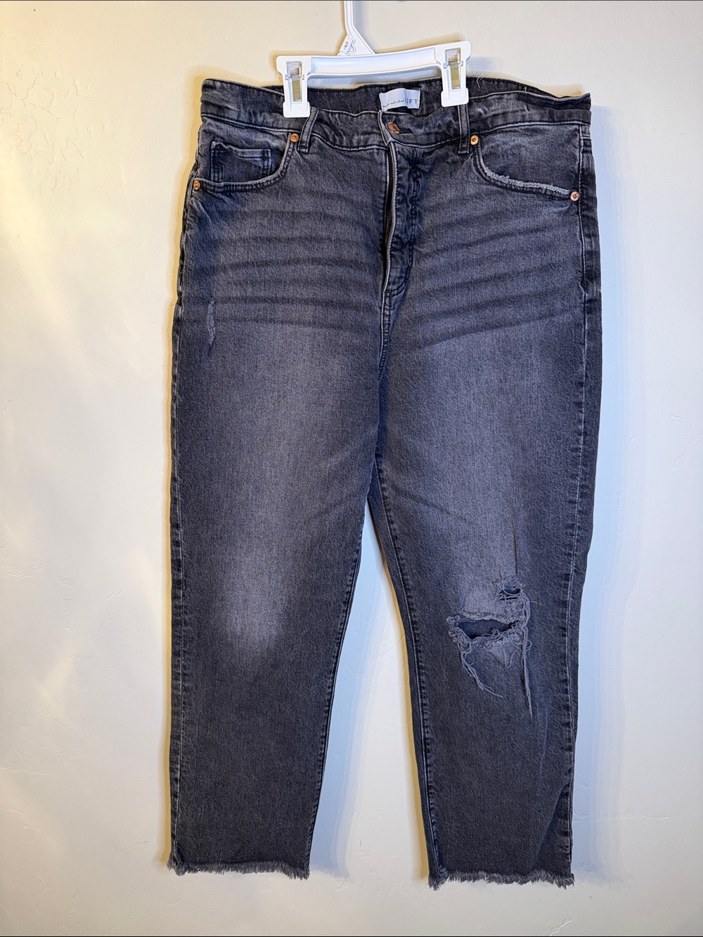 LOFT Washed Black Cropped Distressed Jeans
